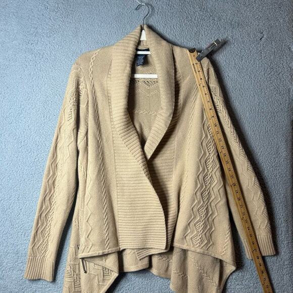 Jones New York Sweater Womens L Tan Angora Rabbit Lambs Wool Open Front Cardigan - Picture 5 of 12